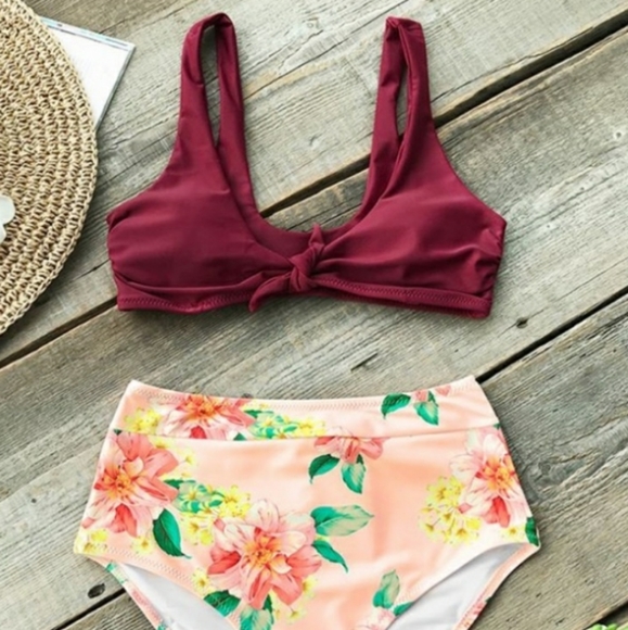 Cupshe Other - Cupshe Bikini L Highwaisted floral Bowfront Tie